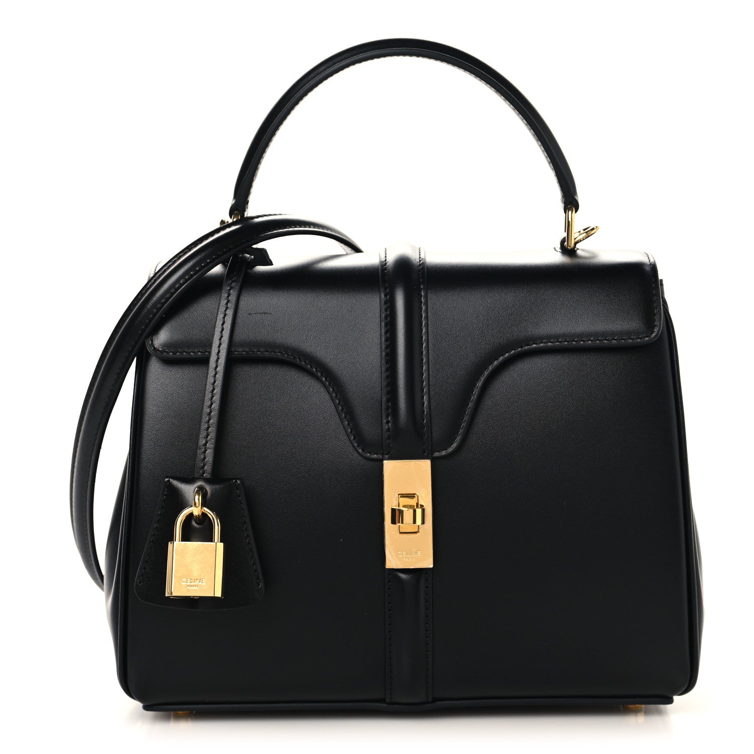Celine Satinated Calfskin Small 16 Top Handle Bag Black 1 of 10
