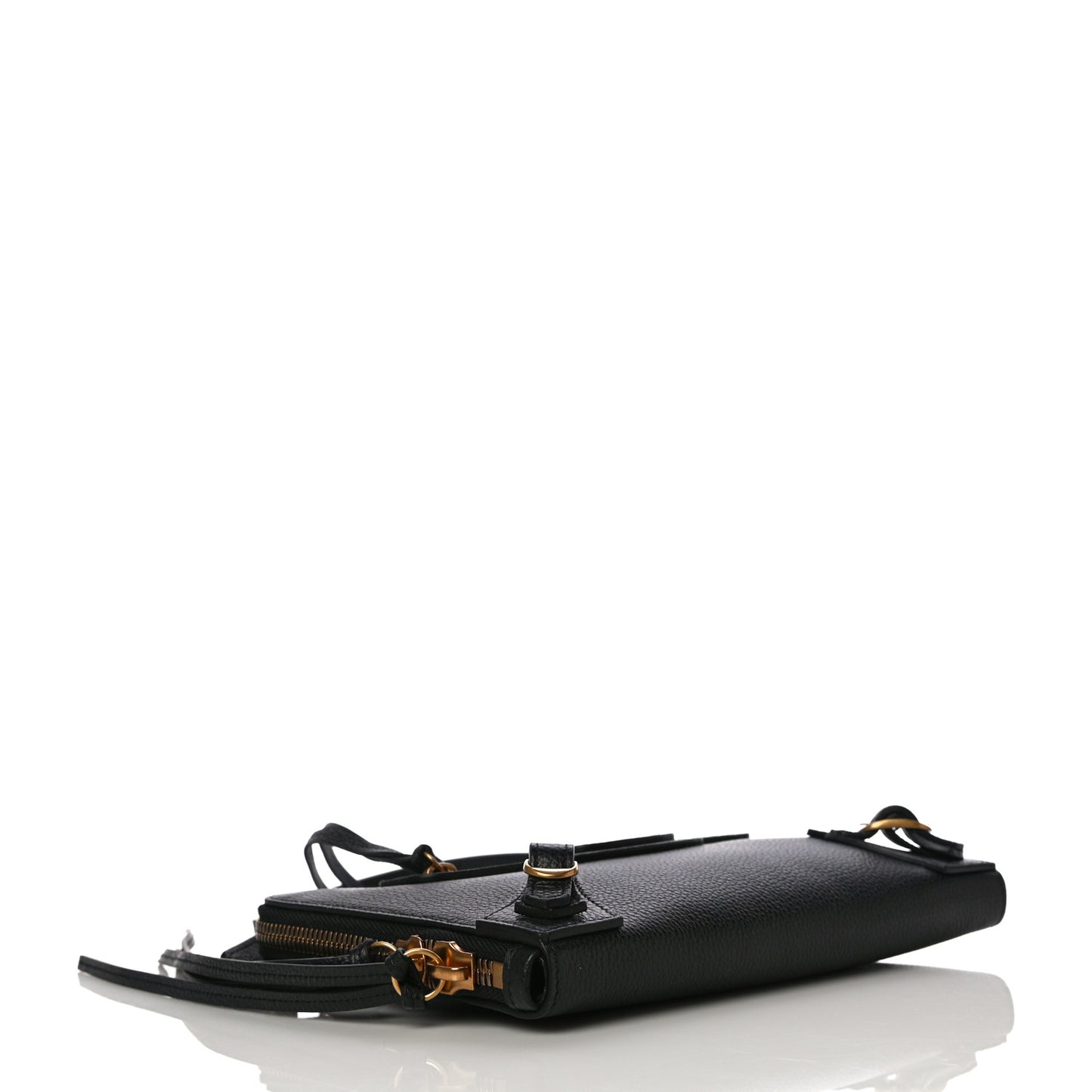 Grained Calfskin Neo Classic Gold Hardware Zip Around Crossbody Black