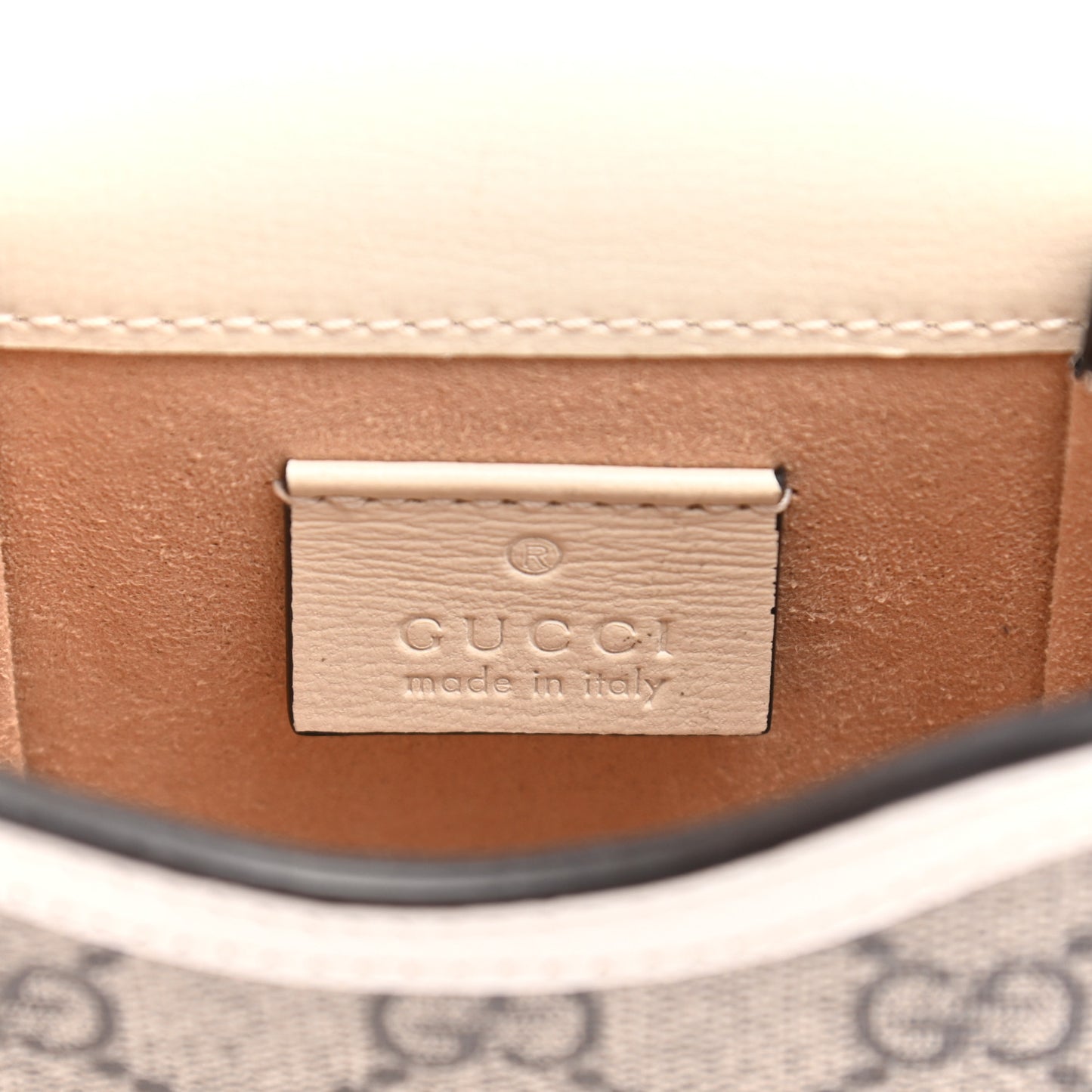 GG Supreme Monogram Azalea Calfskin Mini Horsebit 1955 Crossbody Bag Beige Ebony Mystic White