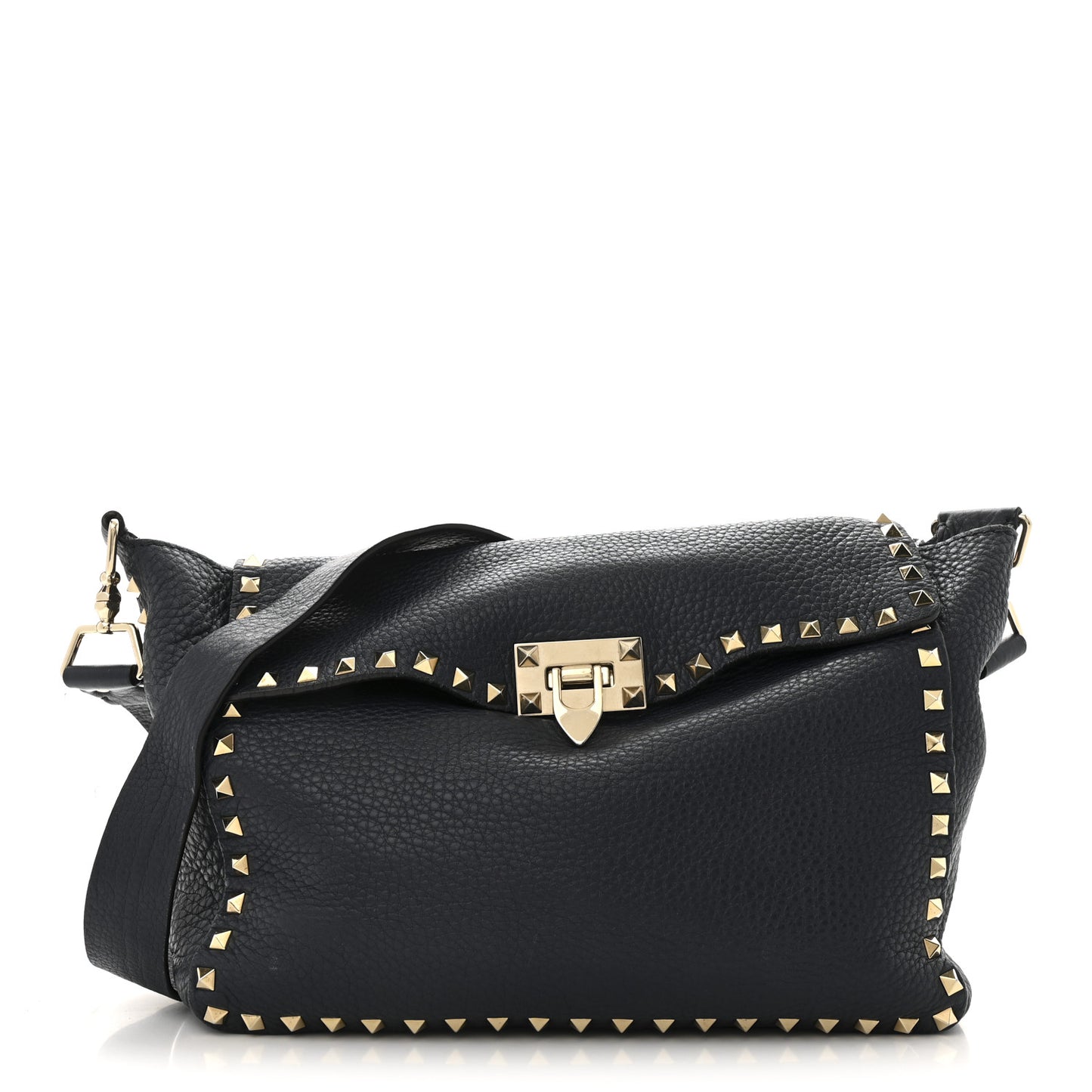 Pebbled Calfskin Rockstud Flip Lock Flap Messenger Satchel Marine
