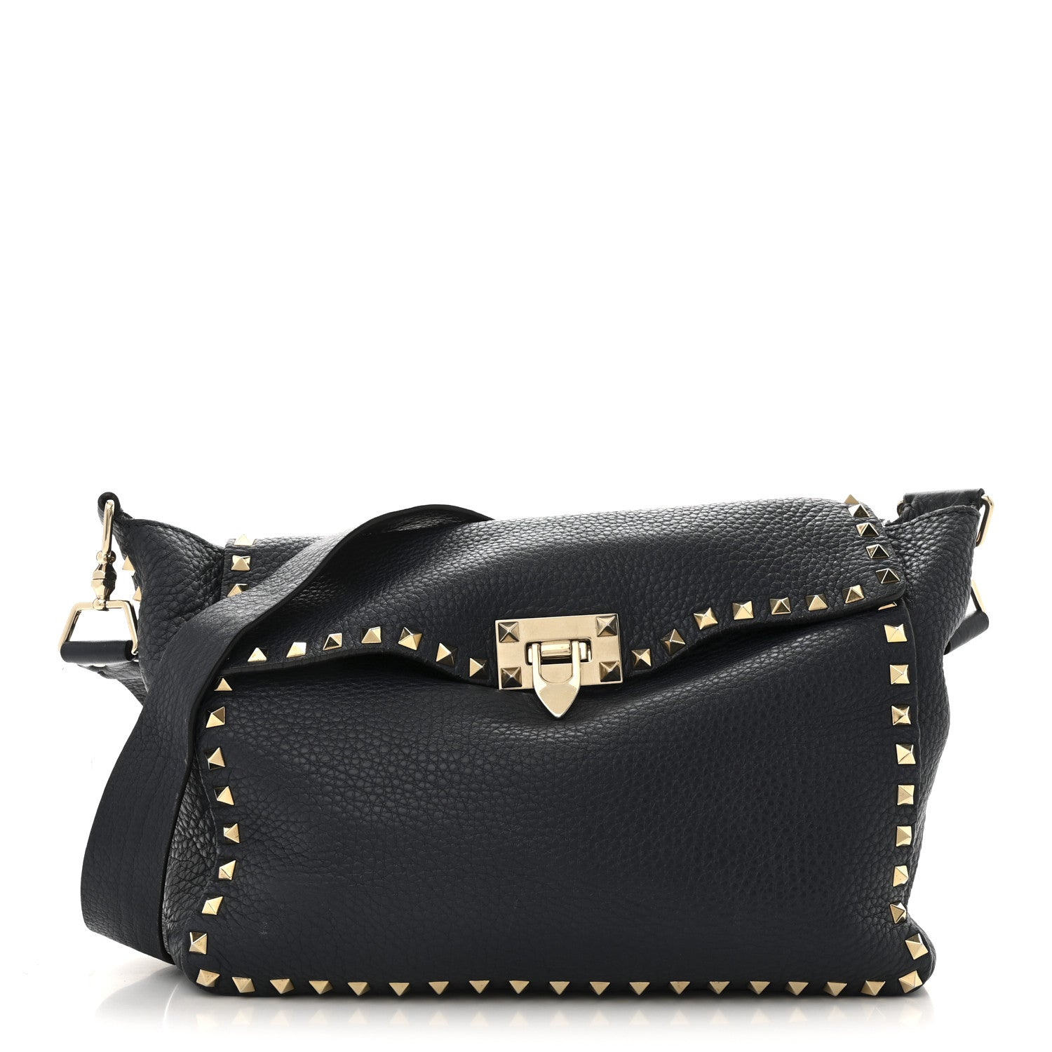 Valentino Garavani Pebbled Calfskin Rockstud Flip Lock Flap Messenger Satchel Marine 1 of 16