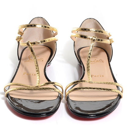 Christian Louboutin Metallic Ayers Arnold T-Strap Flat Sandals Gold Black 37.5 2 of 7