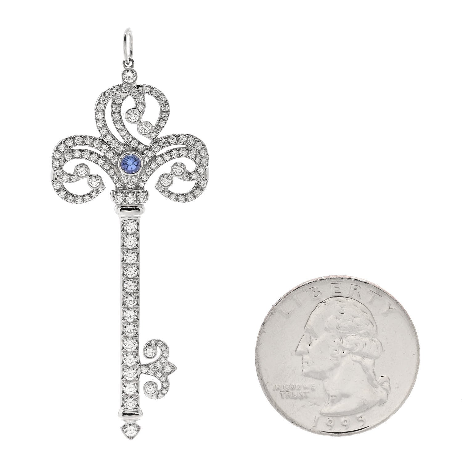 Tiffany Platinum Diamond Tanzanite Enchant Heart Key Pendant 2 of 4