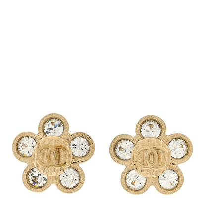 Chanel Metal Crystal CC Flower Button Clip On Earrings Gold 1 of 4