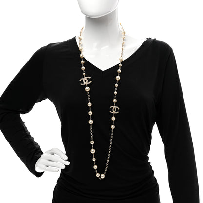 Chanel Graduated Pearl Crystal Twisted CC Long Necklace Gold 2 of 6