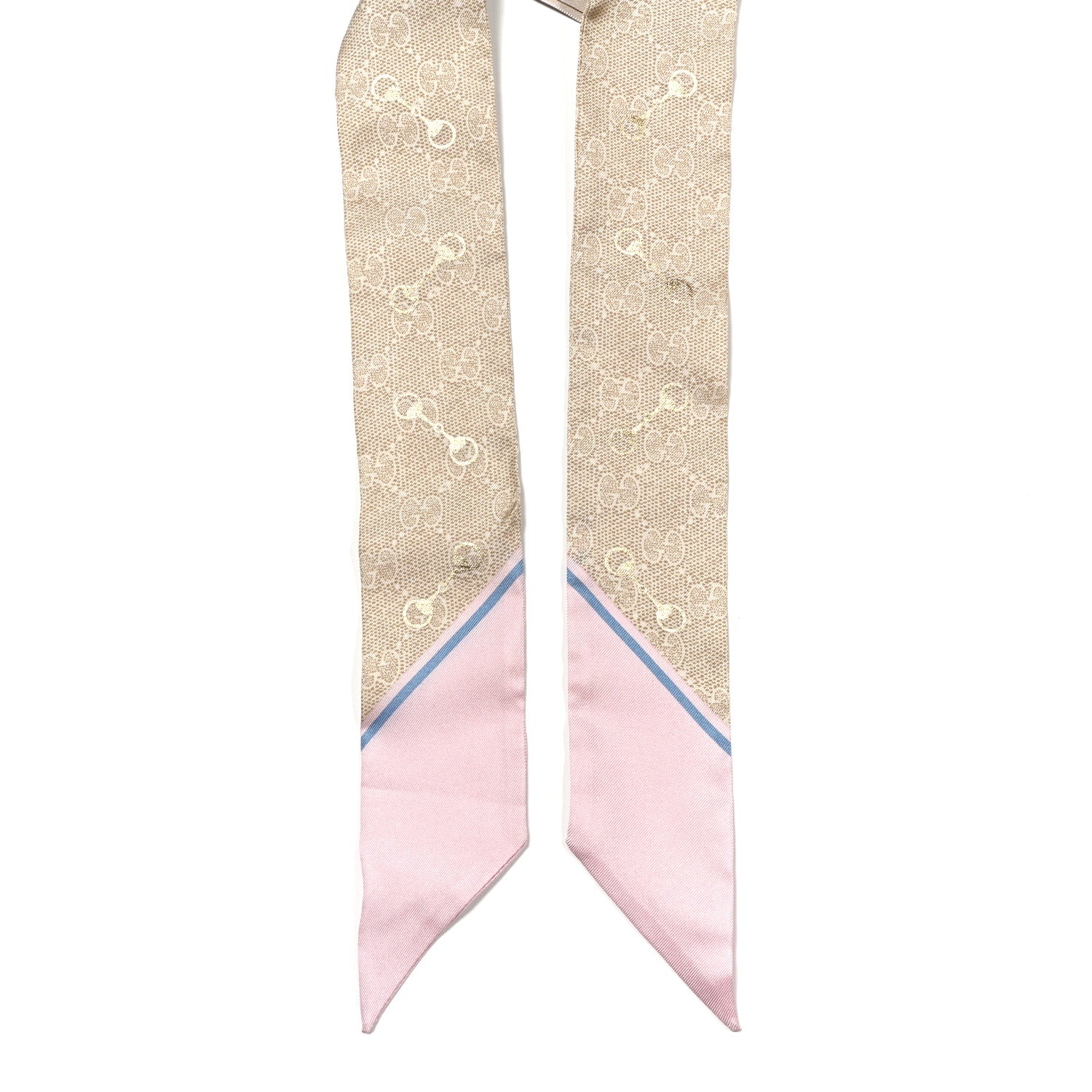 Gucci Silk Twill GG Monogram Gold Horsebity Neck Bow Scarf Pink 2 of 3