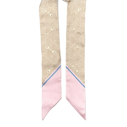 Gucci Silk Twill GG Monogram Gold Horsebity Neck Bow Scarf Pink 2 of 3