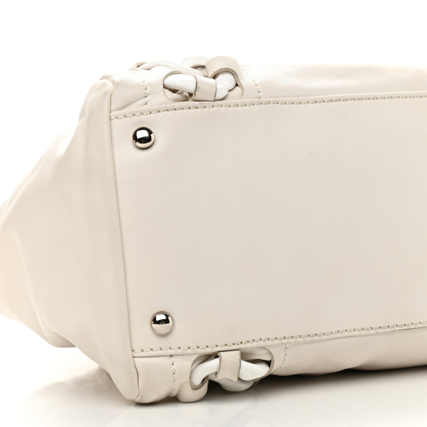 Calfskin Modern Chain Rhodoid East West Tote White