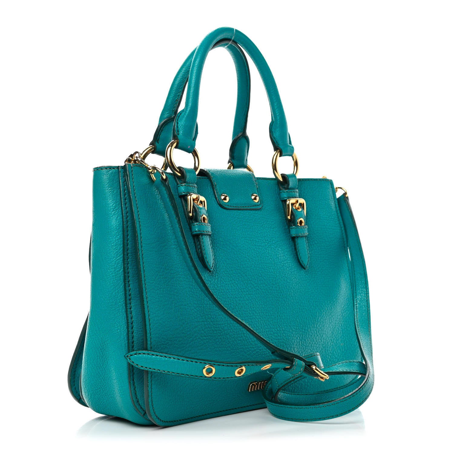 Miu Miu Goatskin Madras Shopping Tote Azzurro 2 of 5
