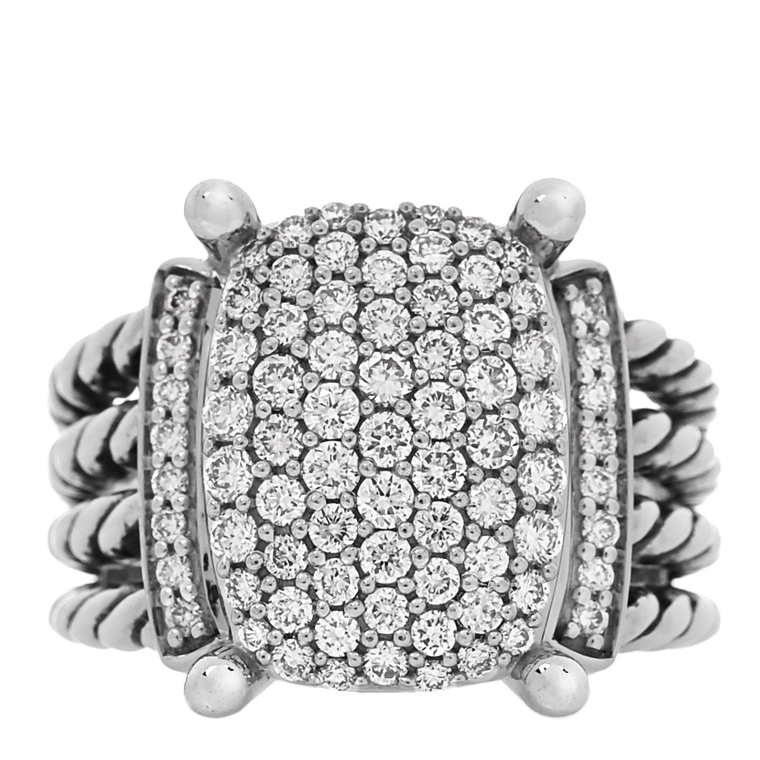 David Yurman Sterling Silver Diamond 16mm Wheaton Ring 57 8 1 of 6