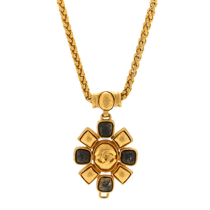 Chanel Gripoix Poured Glass CC Pendant Necklace Gold Black 1 of 5