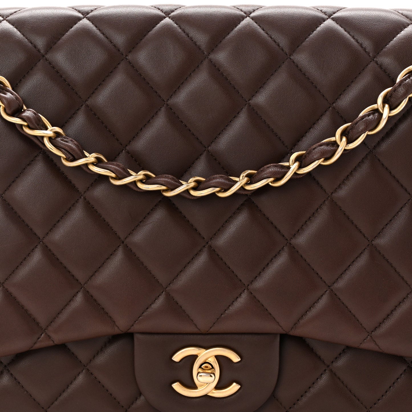 Lambskin Quilted Maxi Single Flap Dark Brown