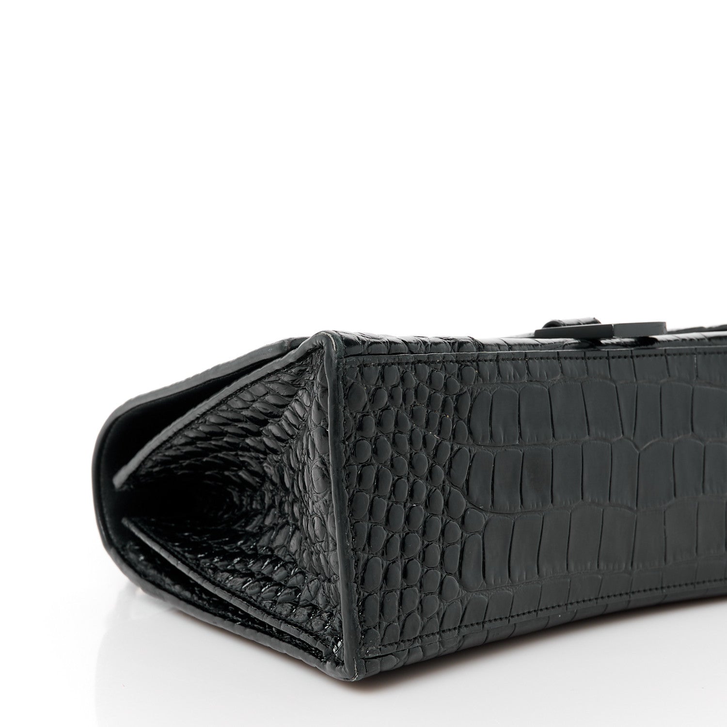 Balenciaga Shiny Calfskin Monochrome Crocodile Embossed Medium Hourglass Top Handle Bag Black 9 of 11