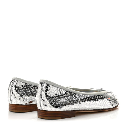 Chanel Metallic Snakeskin Cap Toe CC Ballerina Flats 37.5 Silver 5 of 9
