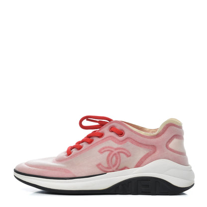 Chanel Lycra Fabric CC Sneakers 37.5 White Red 1 of 15