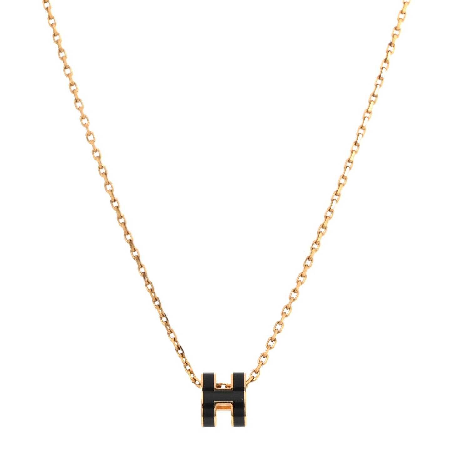 Lacquered Gold Mini Pop H Pendant Necklace Black