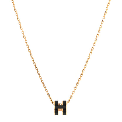 Hermes Lacquered Gold Mini Pop H Pendant Necklace Black 1 of 6
