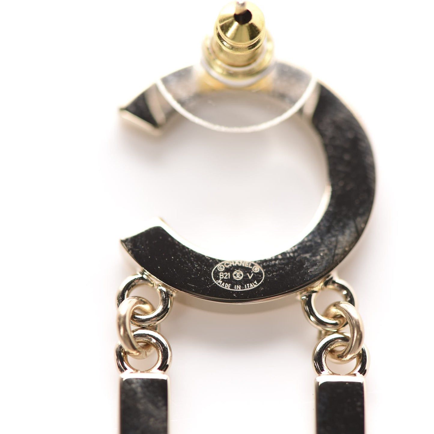Metal Cha-Nel Logo Drop Earrings Gold