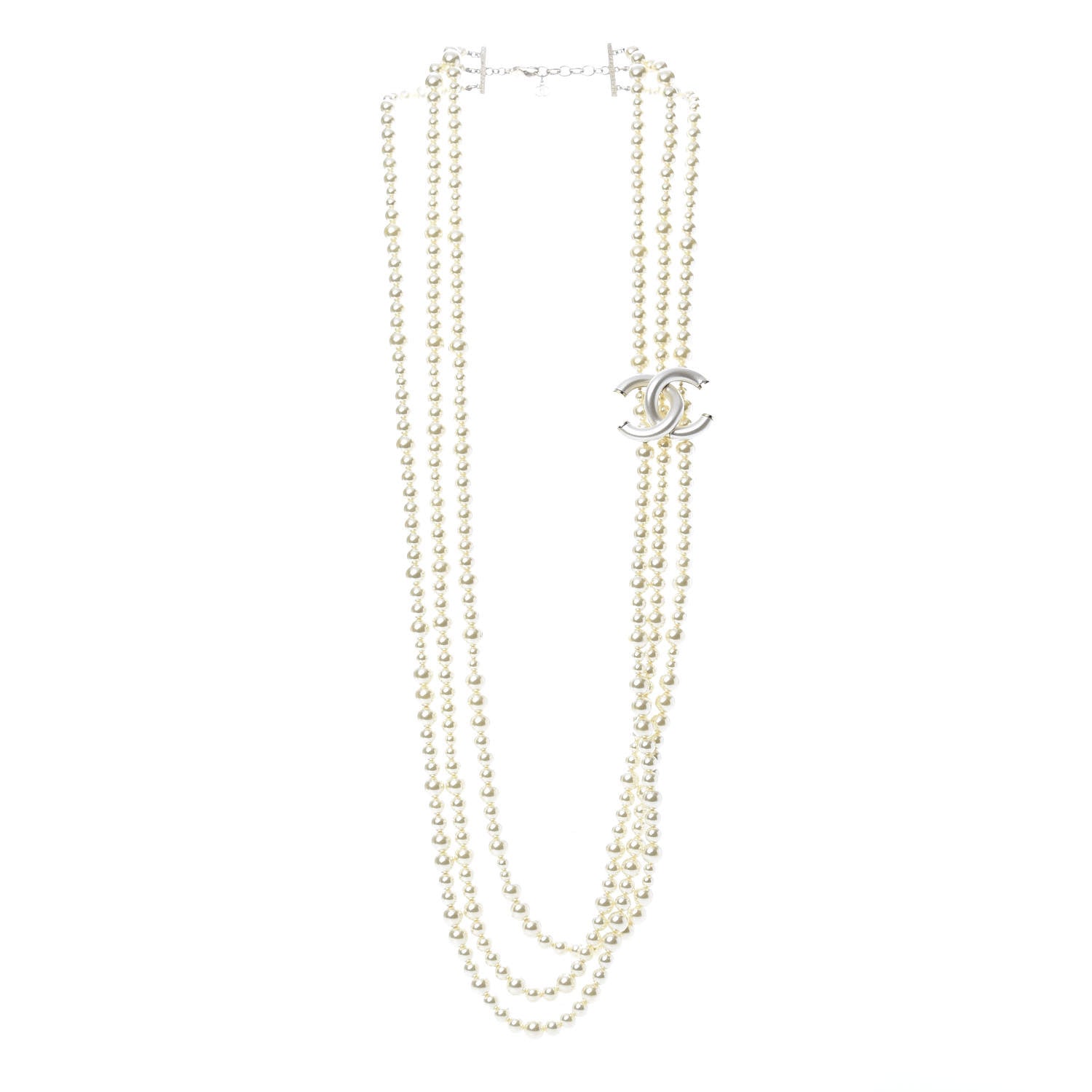 Chanel Pearl CC Multi Strand Long Necklace Light Gold 3 of 6