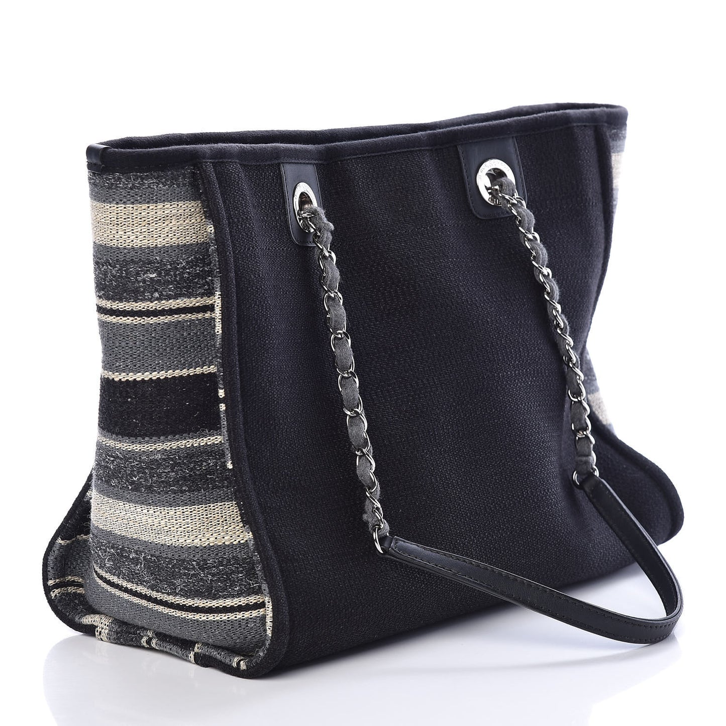Striped Canvas Small Deauville Tote Grey Black