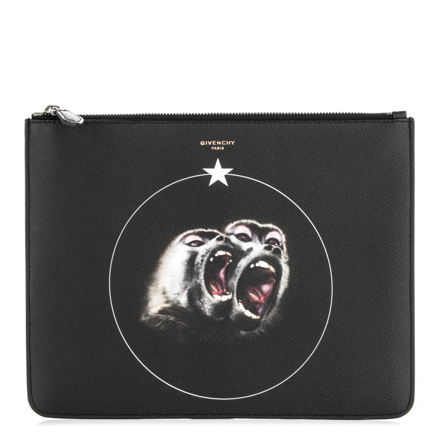 Coated Canvas Monkey Brother Print Large Zip Pouch Black