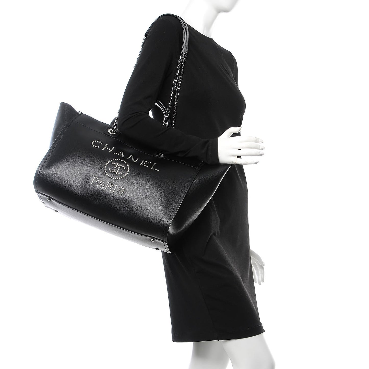 Caviar Medium Studded Deauville Tote Black