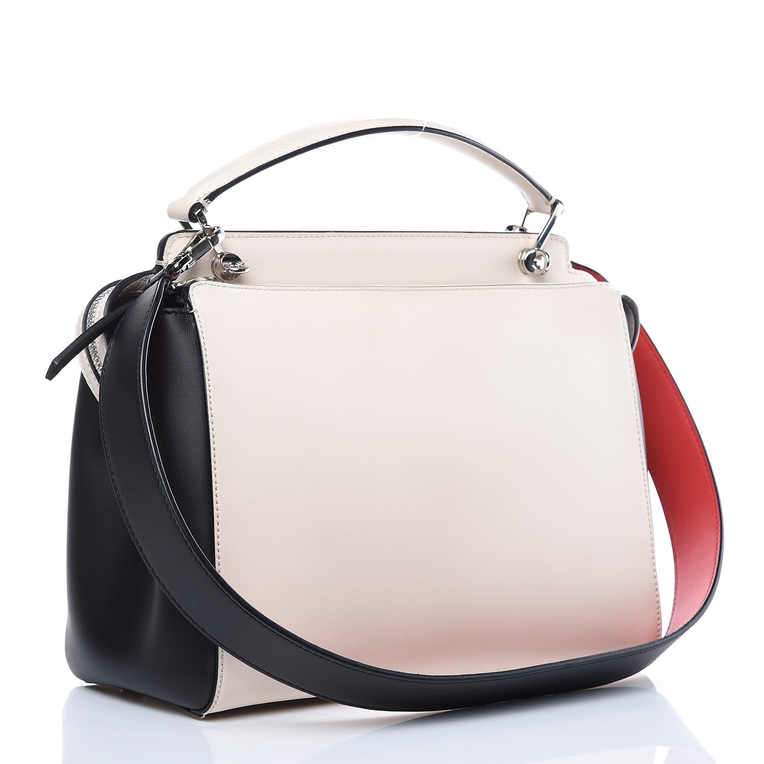 Fendi Vitello Baltico Shiny Nappa Lace Up DotCom Satchel Camelia Black Multicolor 3 of 11