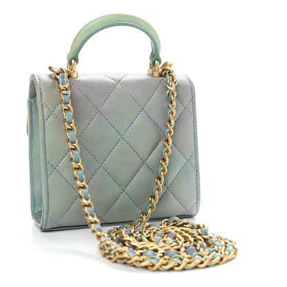 Chanel Lambskin Quilted Ombre Top Handle Flap Clutch With Chain Green Purple 3 of 12
