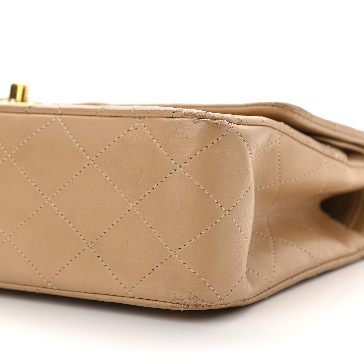 Lambskin Quilted Medium Double Flap Beige