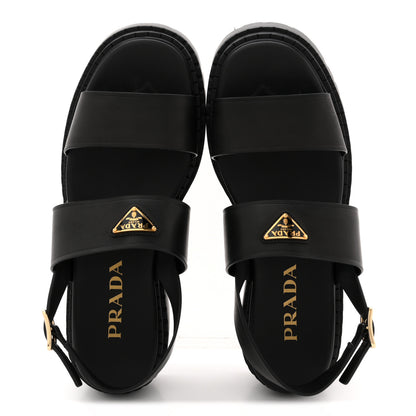 Prada Nappa Metal Triangle Logo Slingback Sandals 40 Black 3 of 16