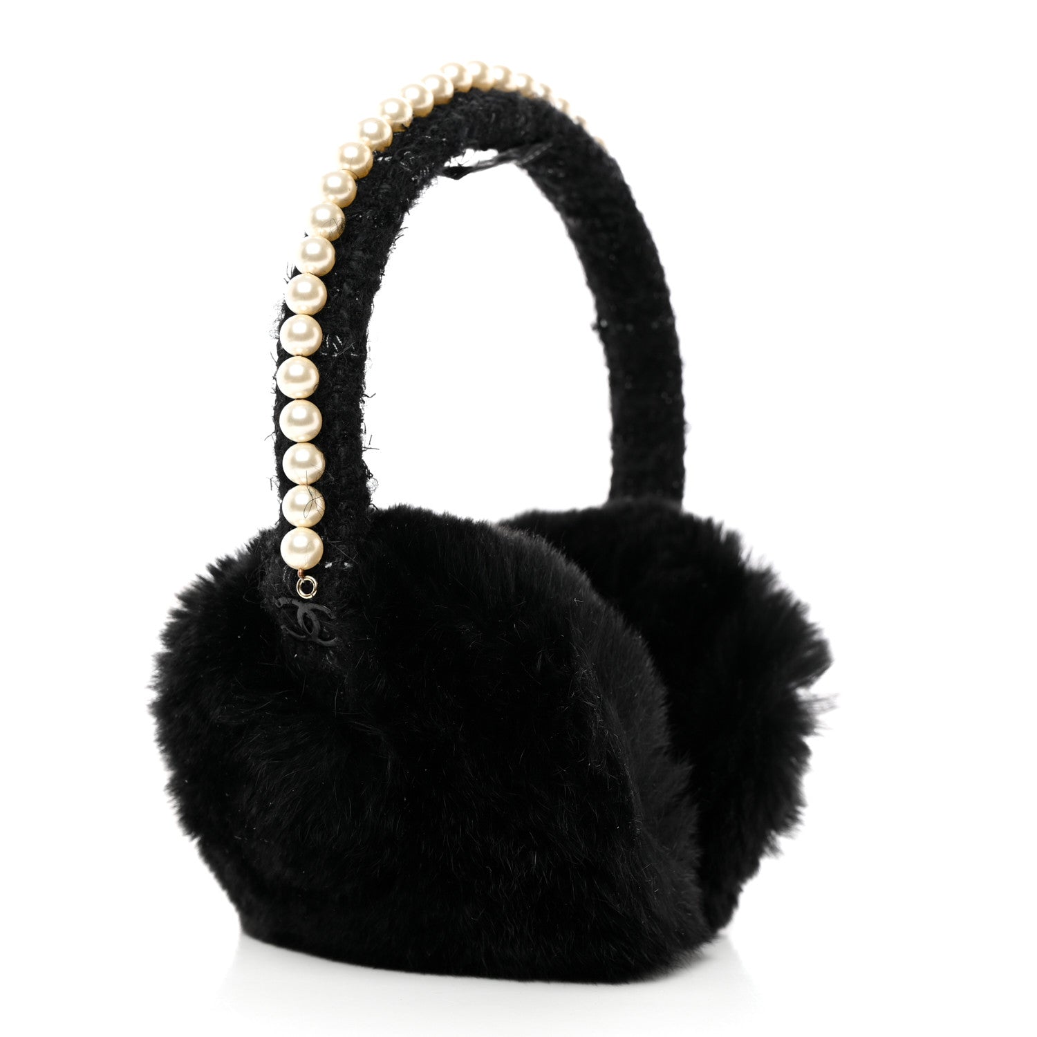 Chanel Fur Tweed Pearl Ear Muffs Black 3 of 7