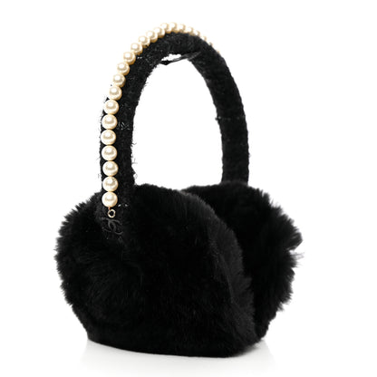 Chanel Fur Tweed Pearl Ear Muffs Black 3 of 7
