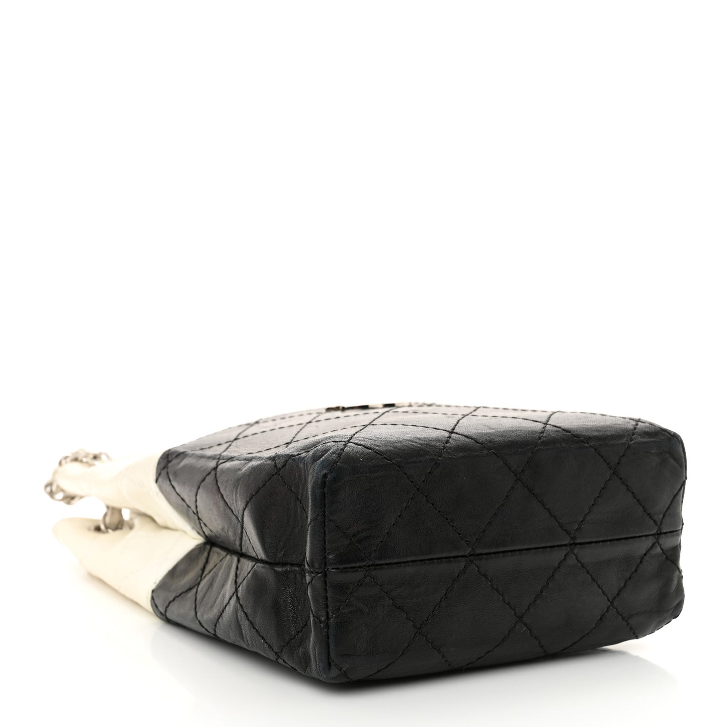 Lambskin Quilted Bi-Color Drawstring Shoulder Bag Black White