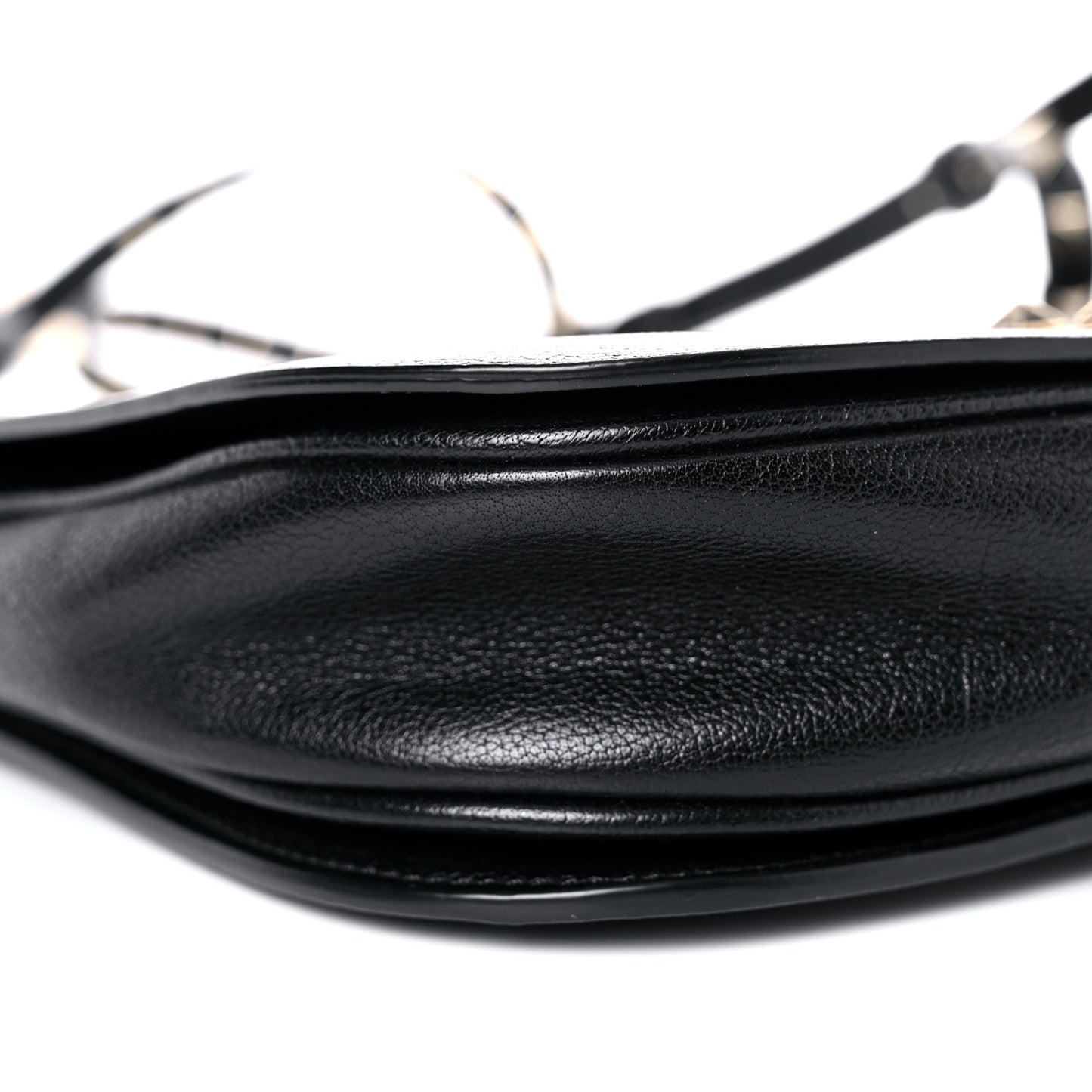 Pebbled Calfskin Rockstud Crossbody Saddle Bag Black