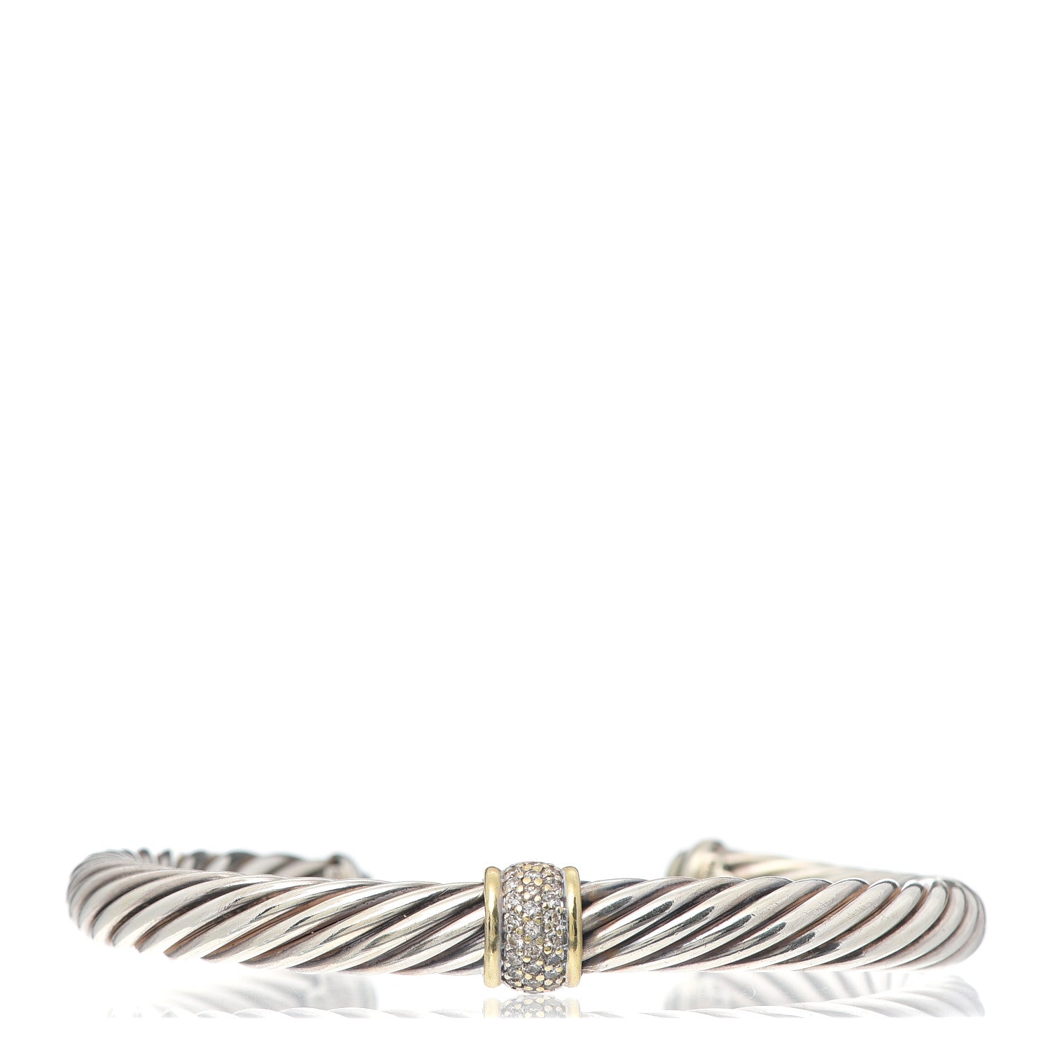 David Yurman Sterling Silver 18K Yellow Gold Diamond 7mm Cable Classics Station Bracelet 1 of 6