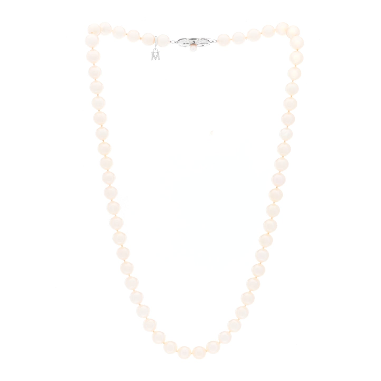 18K White Gold Akoya Pearl 7-7.5mm Strand Necklace 18.5"