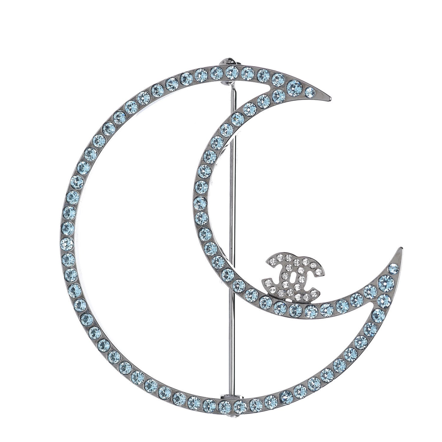 Crystal CC Moon Brooch Blue Silver