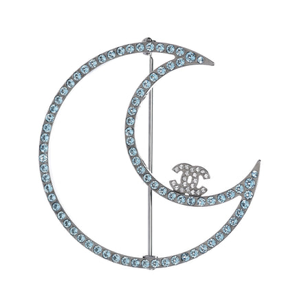Chanel Crystal CC Moon Brooch Blue Silver 1 of 5