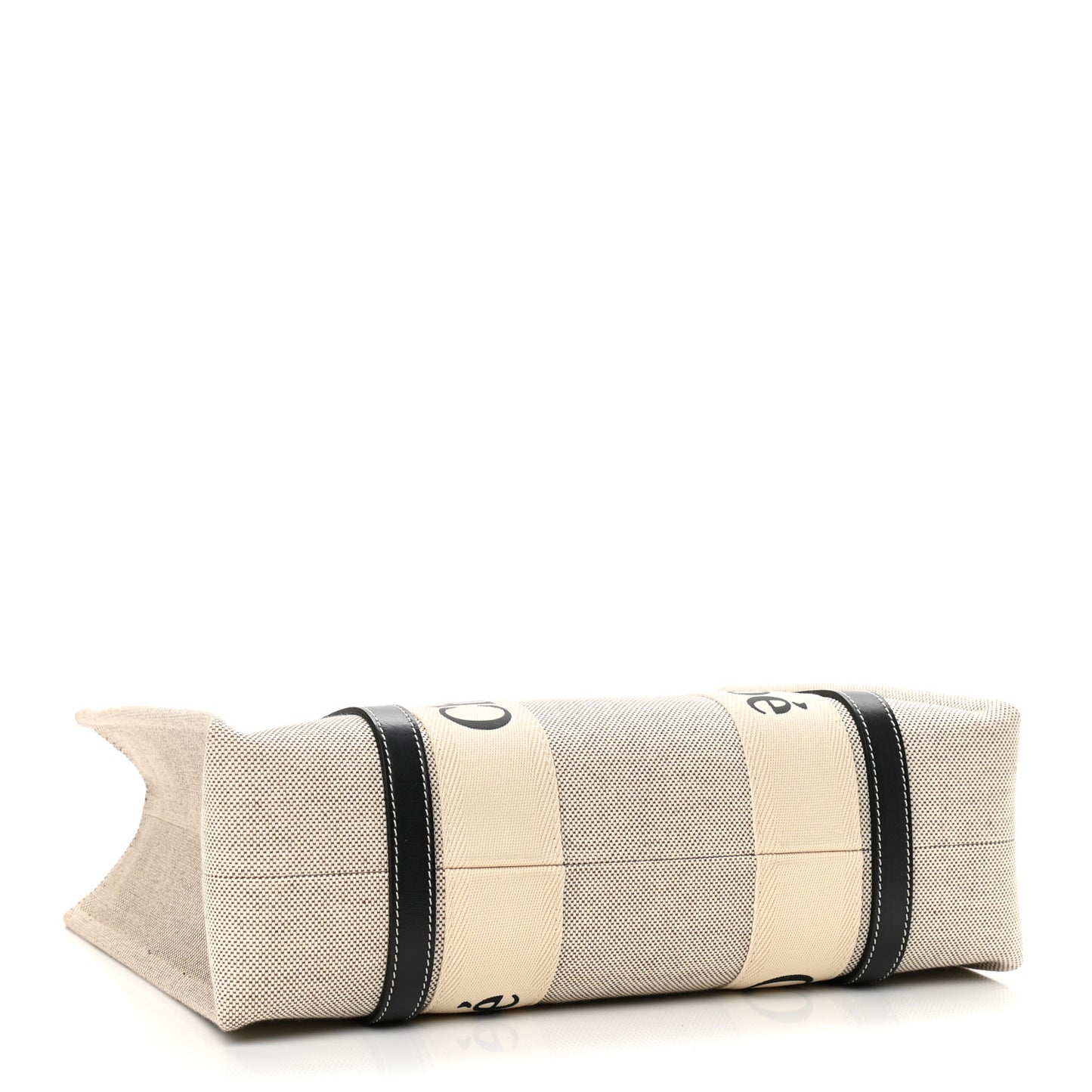 Cotton Calfskin Medium Woody Ribbon Tote White Black