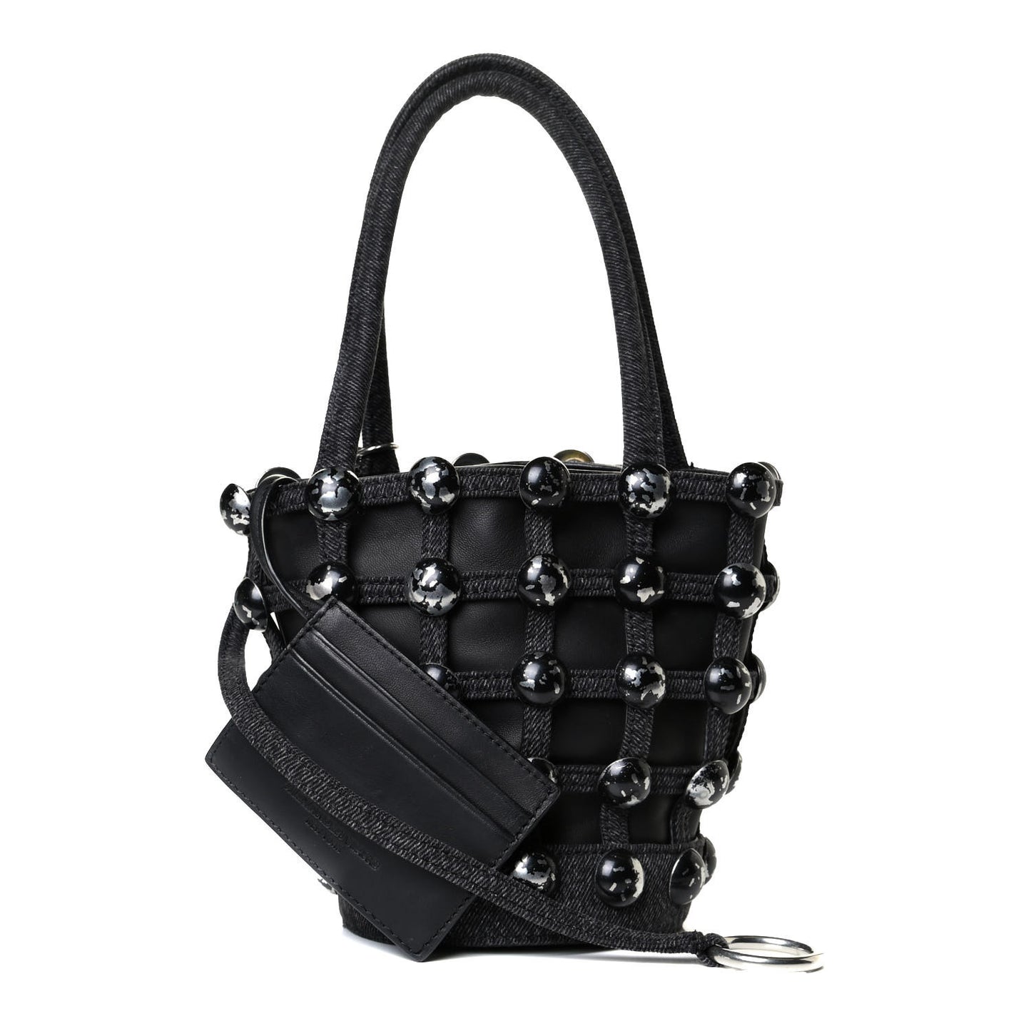 Denim Embellished Mini Roxy Bucket Bag Grey Aged