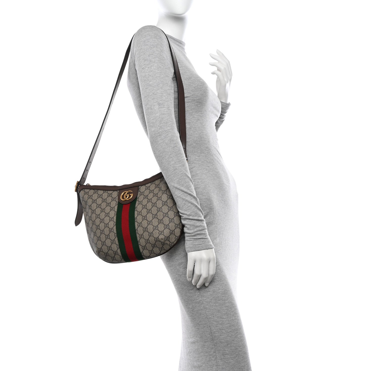 Gucci GG Supreme Monogram Web Small Ophidia Half Moon Hobo Brown 2 of 11