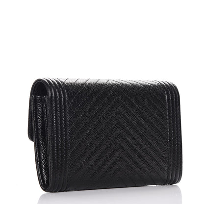 Chanel Caviar Chevron Quilted Small Boy Flap Wallet Black 3 of 8