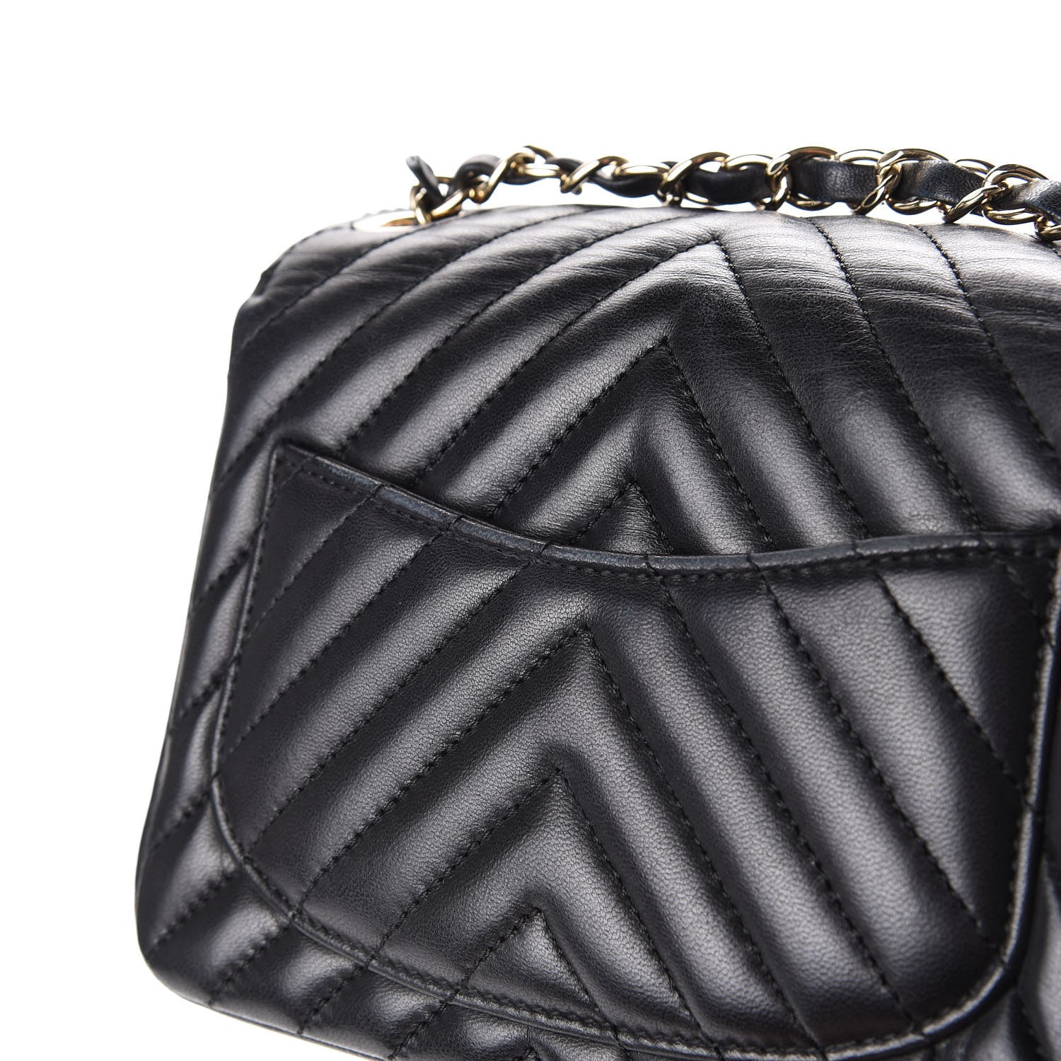 Chanel Lambskin Chevron Quilted Mini Square Flap Black 13 of 15