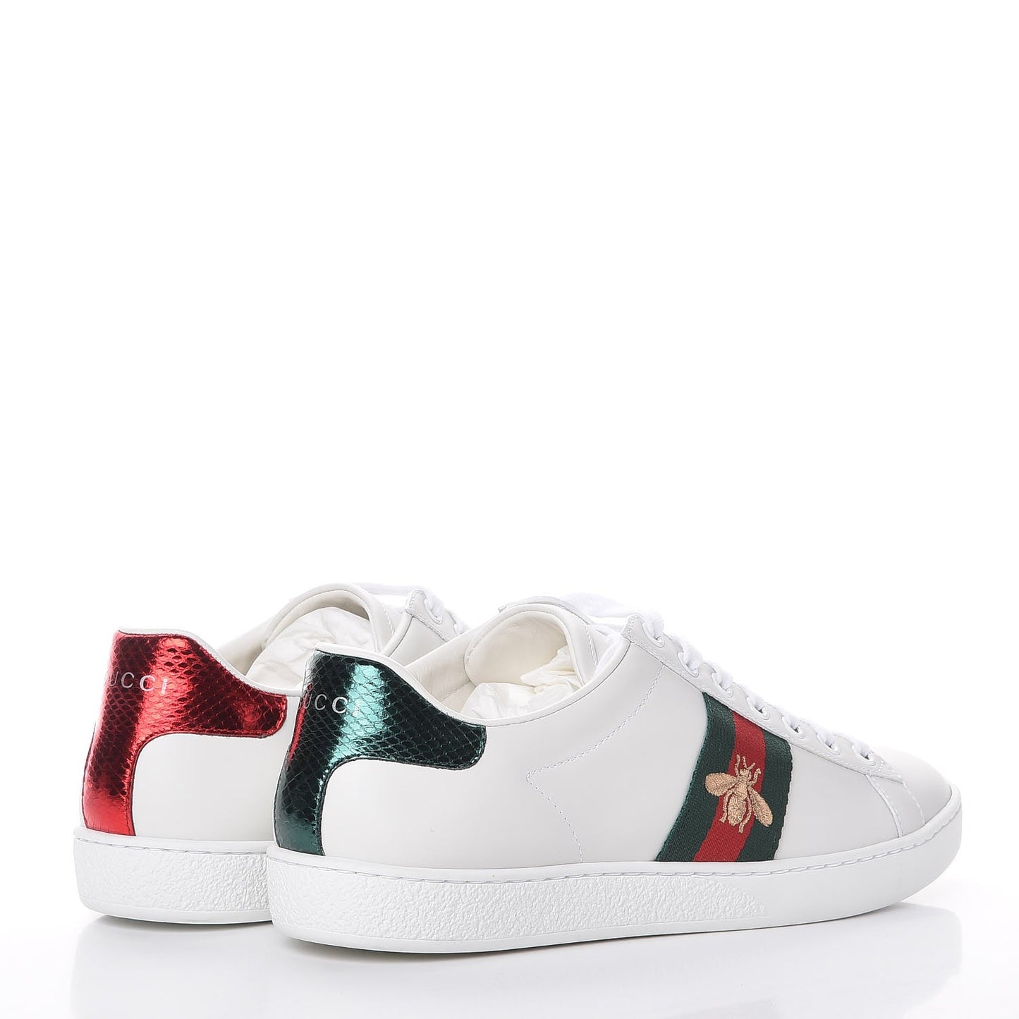 Calfskin Bee Embroidered Ace Web Sneakers 38.5 White Green