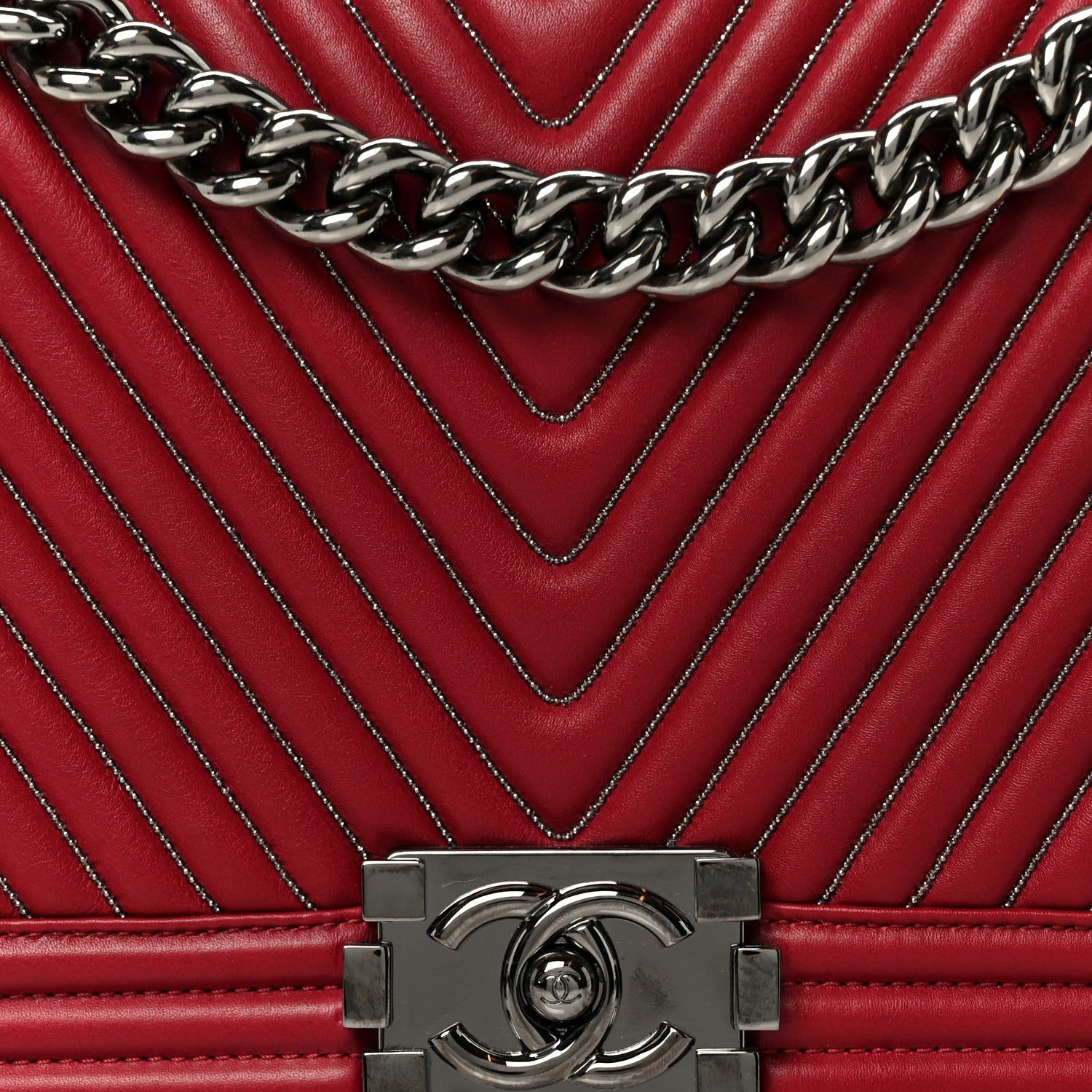 Chanel Calfskin Chevron Quilted Large Chain Boy Flap Red 8 of 10