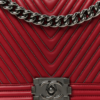 Chanel Calfskin Chevron Quilted Large Chain Boy Flap Red 8 of 10