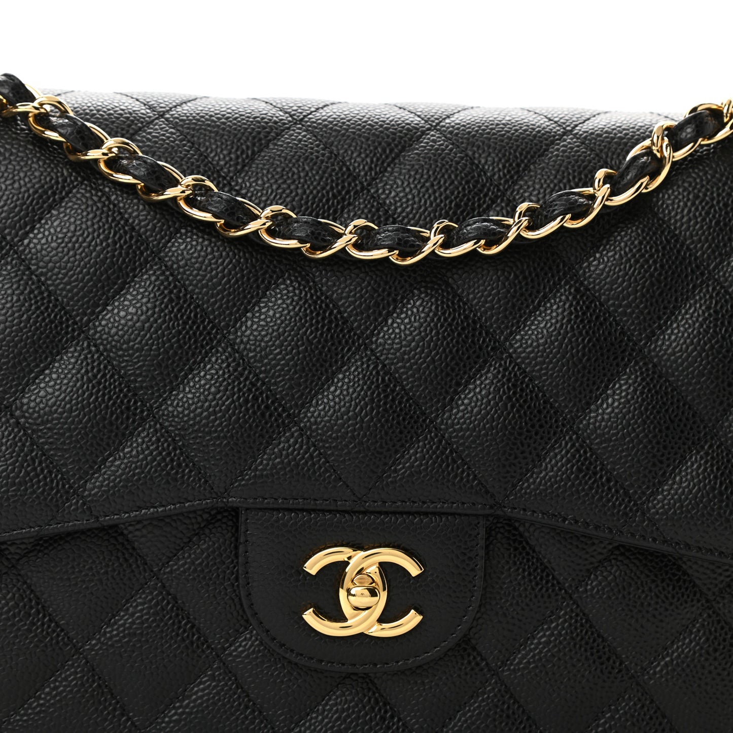 Caviar Quilted Jumbo Double Flap Black