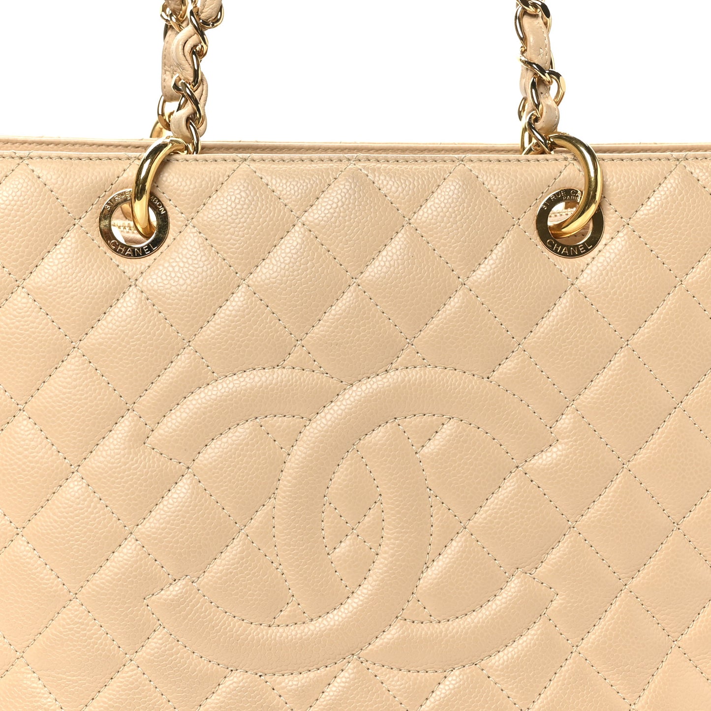 Caviar Quilted Grand Shopping Tote GST Beige Clair