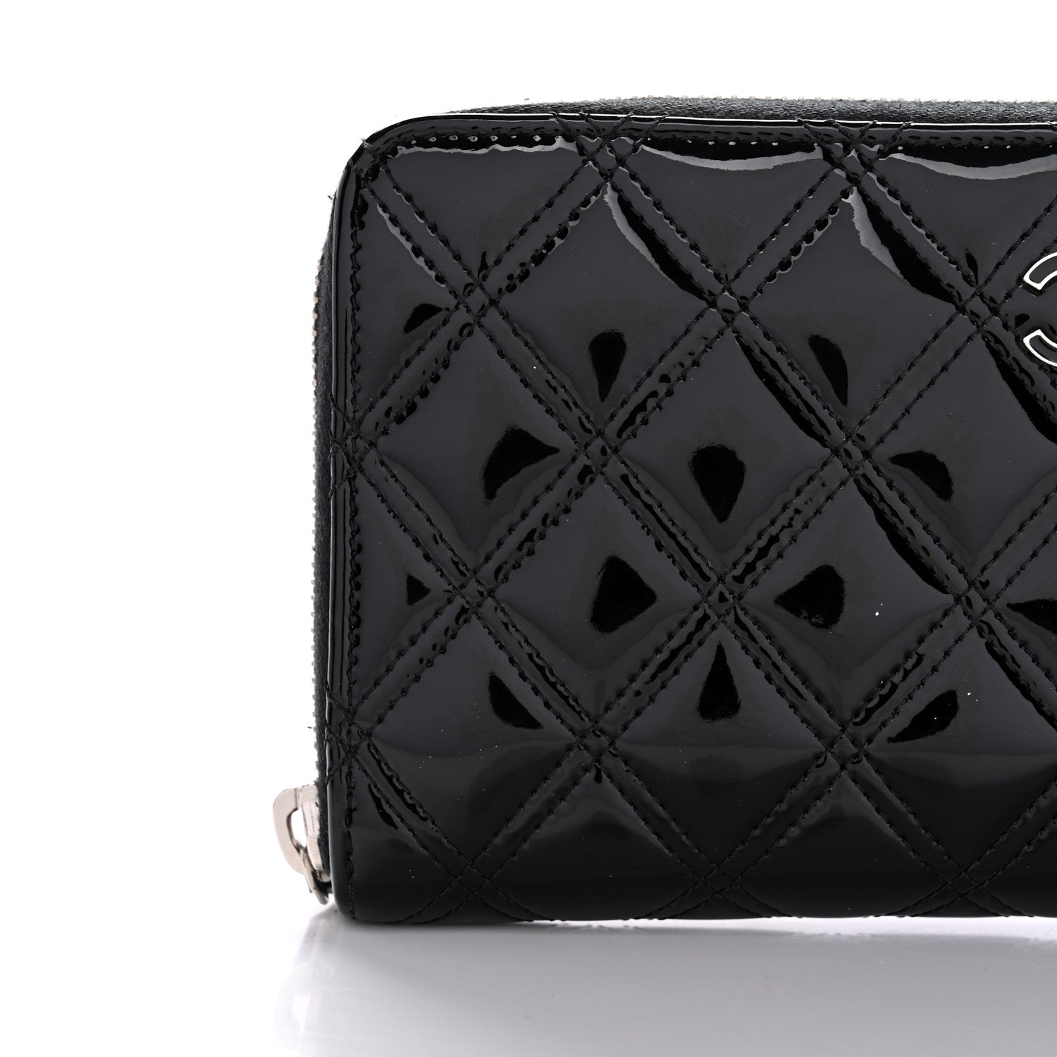 Chanel Patent Quilted Double Stitched Zip Around Wallet Black 10 of 12