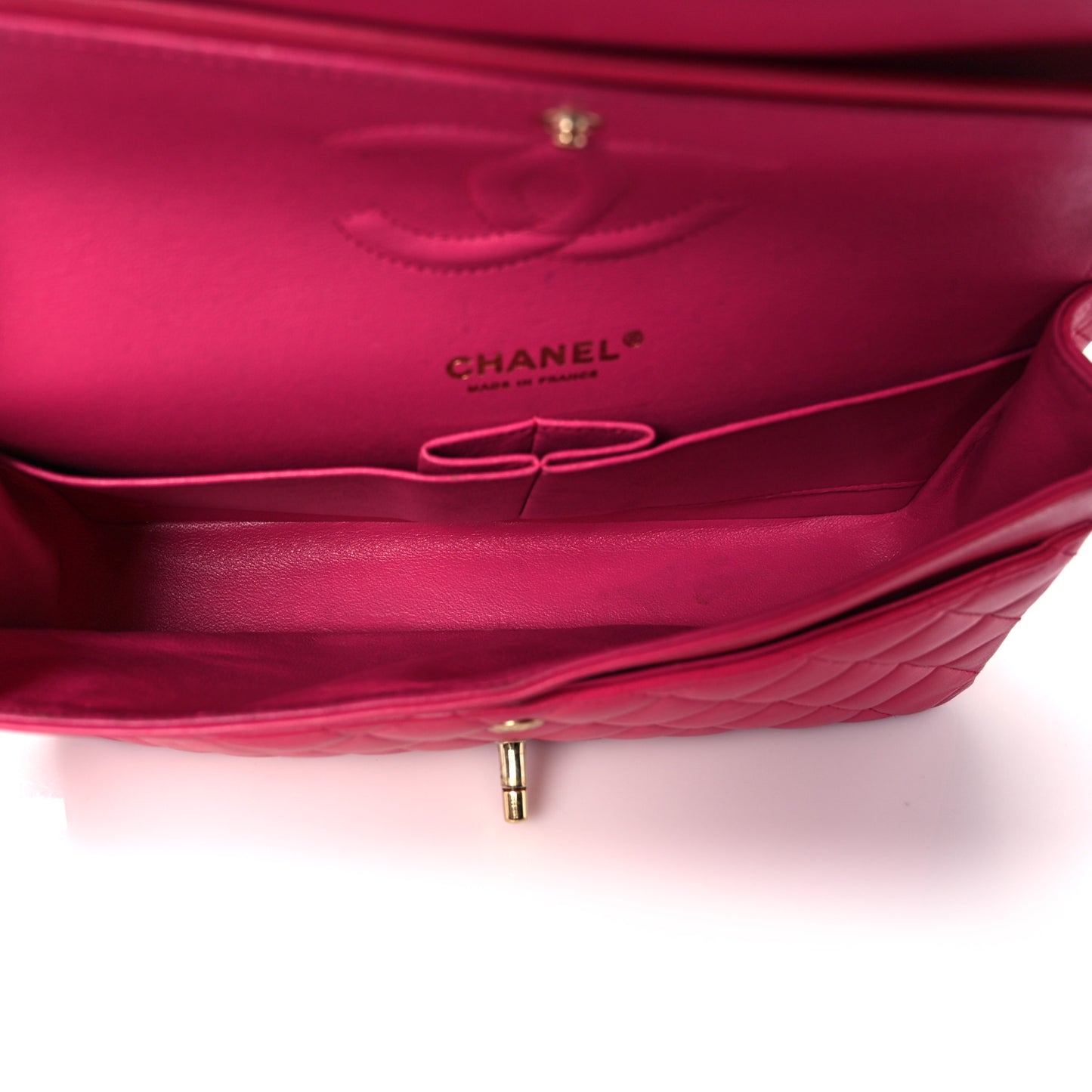 Lambskin Quilted Medium Double Flap Dark Pink
